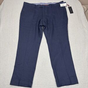 Tommy Hilfiger Chino Pants Mens 42/30 Navy Blue Linen Mid Rise Zip Flat Front